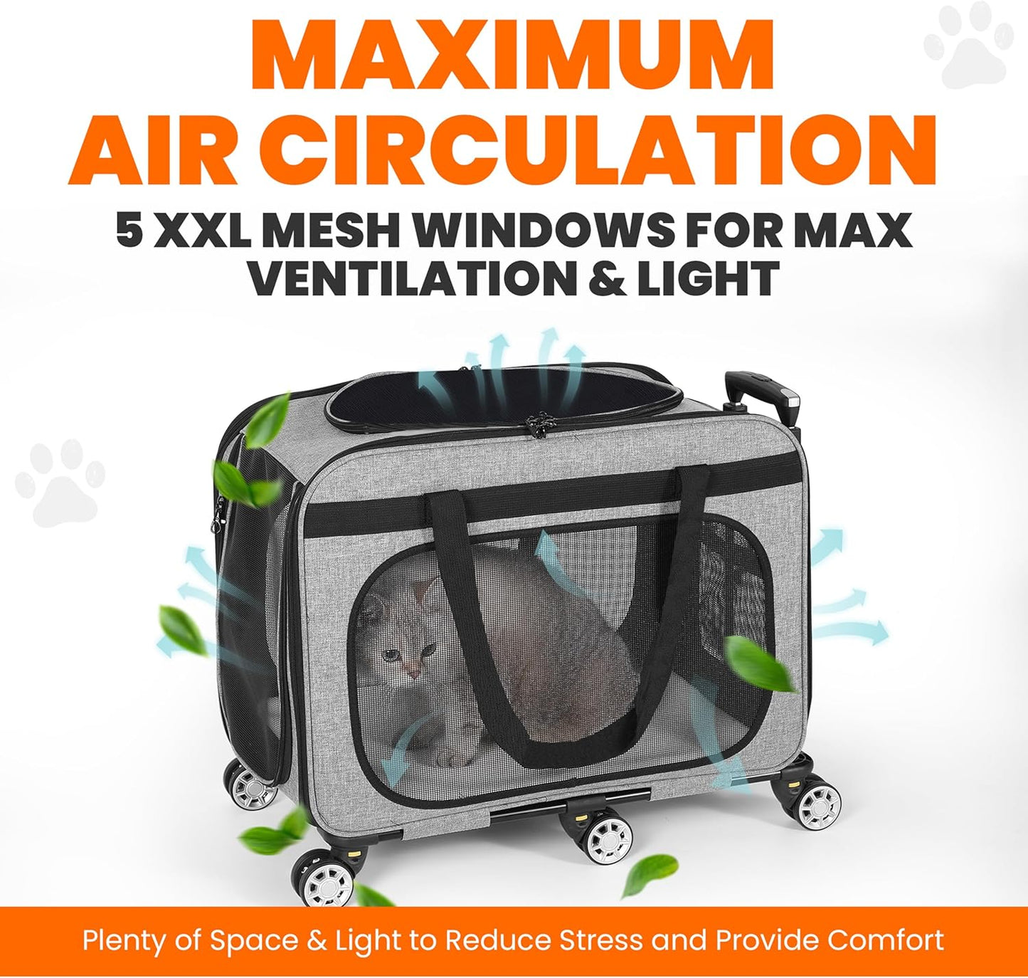 XL Cat & Small Dog Carrier | 25" L x 16" W x 17" H - up to 40 lbs - NOT TSA Compliant - Small Dogs or Large Cat Carrier with Wheels - Extending Handle, 360° Rotation Wheels & Extra Ventilation