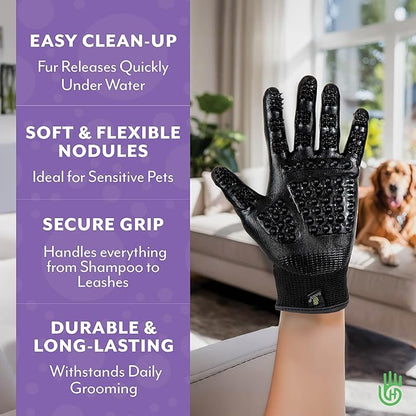 H HANDSON Pet Grooming Gloves - Patented #1 Ranked, Award Winning Shedding, Bathing, & Hair Remover Gloves - Gentle Brush for Cats, Dogs, and Horses (Mono Green, Junior)