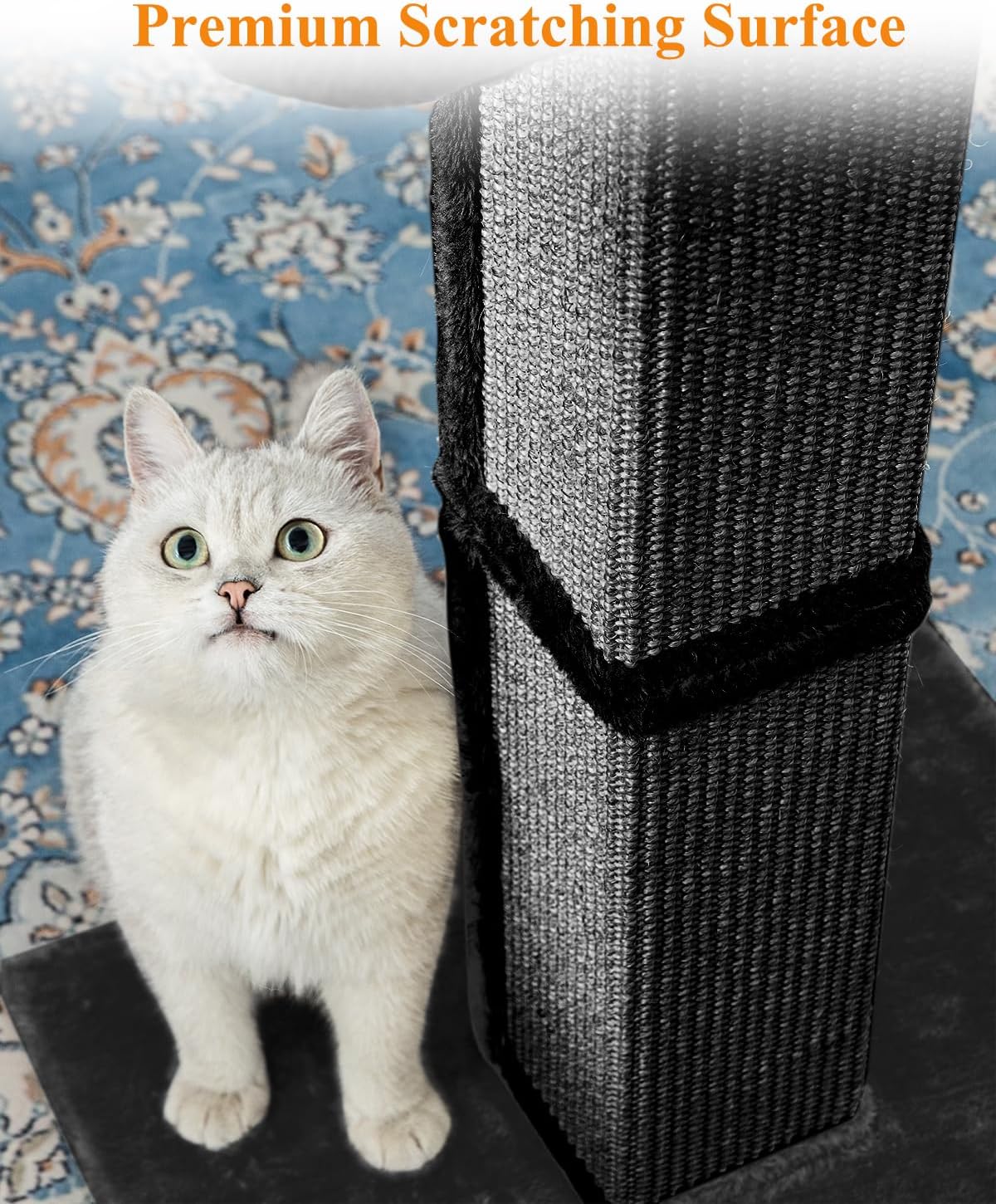 32" Cat Scratching Post for Indoor Cats, Sisal Cat Scratcher with Plush Perch, Large Scratch Post with Bed, Removable Cover, Sisal Fabric,Black