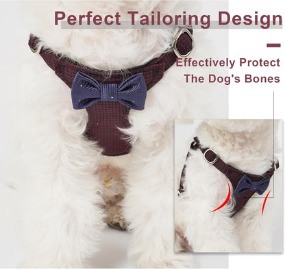 Puppytie No Pull xs Dog Harness with Multifunction Dog Leash,Soft Adjustable No Choke Escape Proof Pet Harness Vest,Plaid deep red,xs