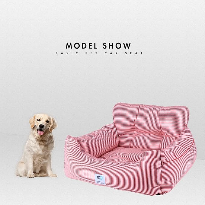 Aidou Dog Booster Seat for Small to Large Dogs & Cats, Travel Safety Seat with Storage & Dual-use for Car & Home (Medium Red Stripe)