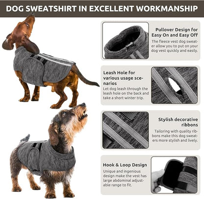Queenmore Medium Dog Sweaters, Soft Fleece Vest Pullover Dog Jacket with Leash Hole, Warm Winter Dogs Clothes Cold Weather Doggy Dachshund Sweater for Medium Dogs Cats Boy or Girl (Cationic Gray, M)
