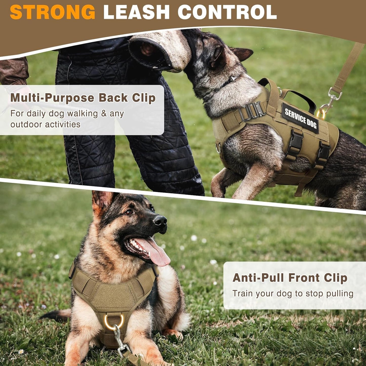 WINSEE Service Dog Vest Harness for Medium Dog, Tactical Working MOLLE Vest with 10 Pet Patches, No Pull Heavy Duty Harness for Training Walking
