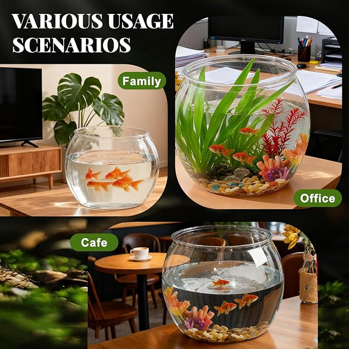 Geelin 1.5 Gallon Plastic Fish Tank Large Bowl Shatterproof with Crystal Clear Clarity for Terrarium, Flower Vase Centerpiece Gift for Fish Lovers(Round)