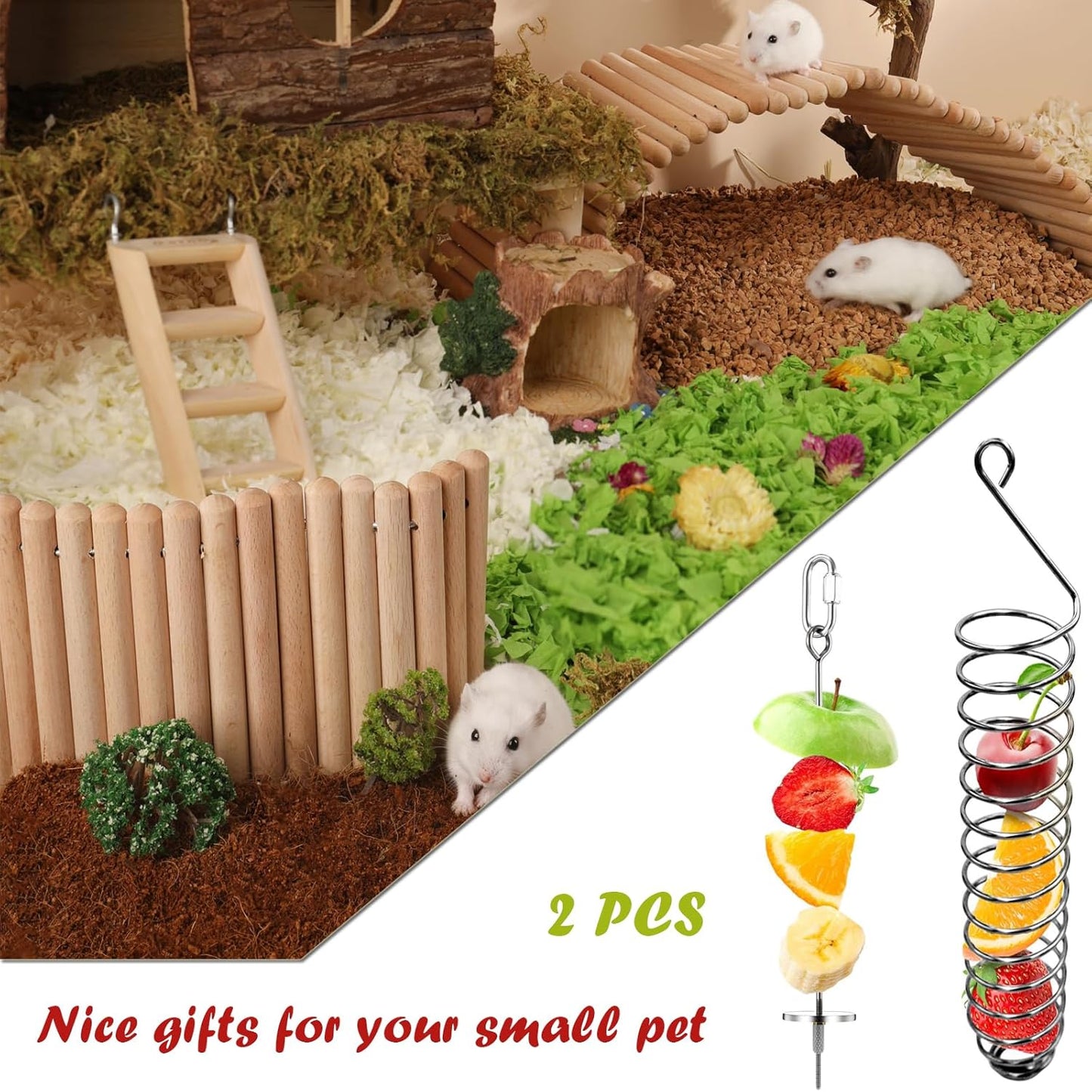 2PCS Rat Enrichment Foraging Toys, Stainless Steel Vegetable Skewer Foraging Hanging Feed Tool for Hamster Rodents Bird Parrots, Fancy Mice Cage Accessories Puzzle Toy Slow Feeder