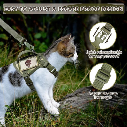 Tactical Cat Harness and Leash, Escape Proof Large Cat Walking Vest,Adjustable Soft Mesh Pet Vest Harness with Control Handle, Molle Patches