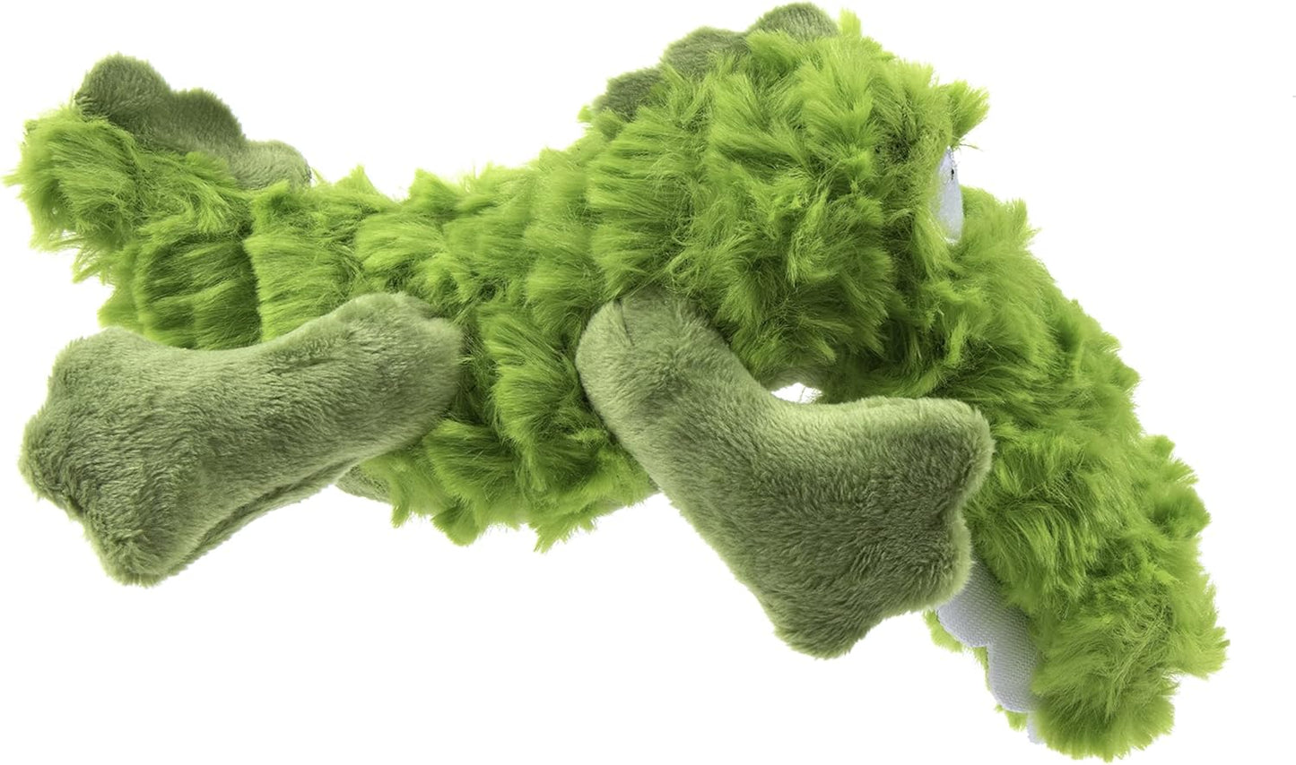 goDog PlayClean Gator Squeaky Plush Dog Toy with Odor-Eliminating Essential Oils, Chew Guard Technology - Green, Large