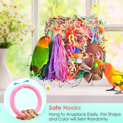 KATUMO Conure Toys, Bird Grass Mat Parakeet Shredder Hanging Toy Cockatiel Foraging Entertainments Parrot Climbing Wall Chewy Lovebird Cage Playthings for Small to Medium Birds