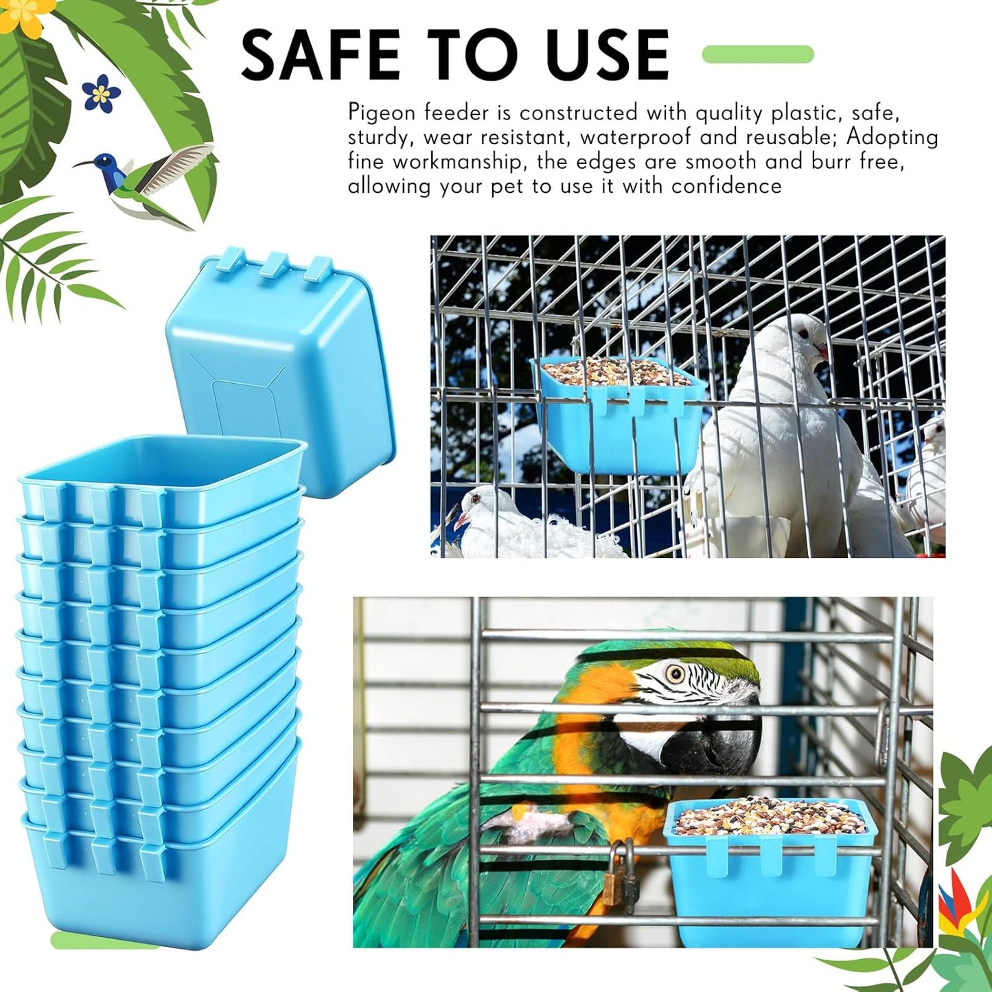 Maxdot 20 Pcs Cage Cups Chicken Feeder Waterer 16 oz Birds Feeders Hanging Bunny Cage Chicken Water Bowl for Pet Parrot Rooster Parakeet Gamefowl Poultry Pigeon Wire Hutch(Light Blue)