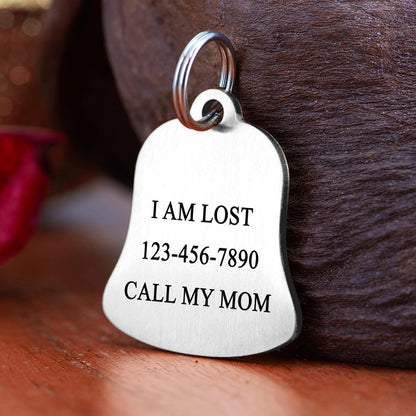 Ultra Joys Cat ID Tag Personalized Pet Tags, Durable Stainless Steel Small Pet Mini Dog Cat Tag Lightweight - Bell Tag in Silver