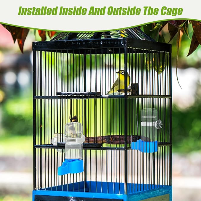 BWOGUE 2PCS Automatic Bird Water Dispenser, 4.73 Fl Oz Parakeet Water Dispenser for Cage No Mess Suspended Bird Water Feeder for Cockatiel Budgie Conure Lovebirds