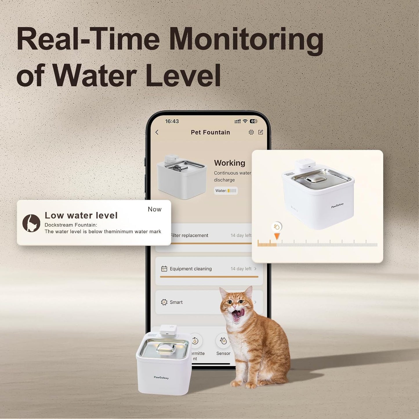 Cat Water Fountain 4L/135 oz with App-Monitoring and 3 Filters, Cordless Stainless Steel Pet Fountain, Dogs & Cats Indoor Dispenser Plug-in with Motion Sensor, Ultra-Silent Pump BPA-Free