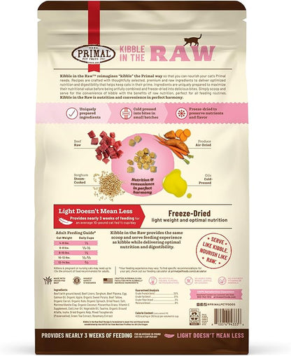 Primal Kibble in The Raw, Freeze Dried Cat Food, Beef, Scoop & Serve, Made with Raw Protein, Whole Ingredient Nutrition, Crafted in The USA, Dry Cat Food, 24 Ounce (1.5 lb) Bag