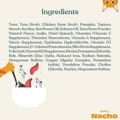 Made by Nacho Flaked Filets Recipe in Bone Broth, Grain-Free Chef's Selects Wet Food for Cats Balanced Diet in Naturally Hydrating Pumpkin-Infused Broth (3.0 oz (Pack of 12), Tuna & Sardine)