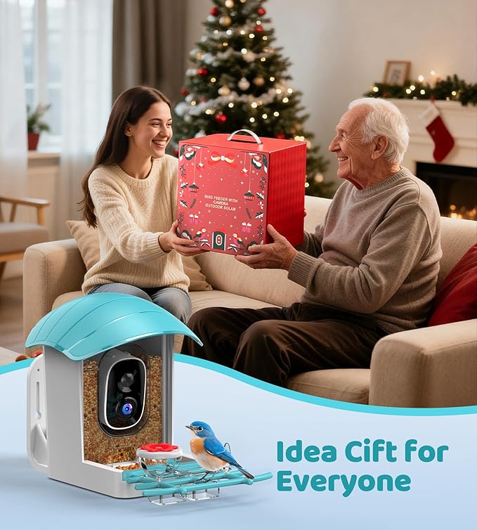 Bird Feeder with Camera Solar Powered: Smart Bird Feeders for Outdoors Garden with AI Identify Auto Capture 2K HD Bird House with Camera Outside WiFi Live View Birdfeeder Cam Gift for Birds Lover