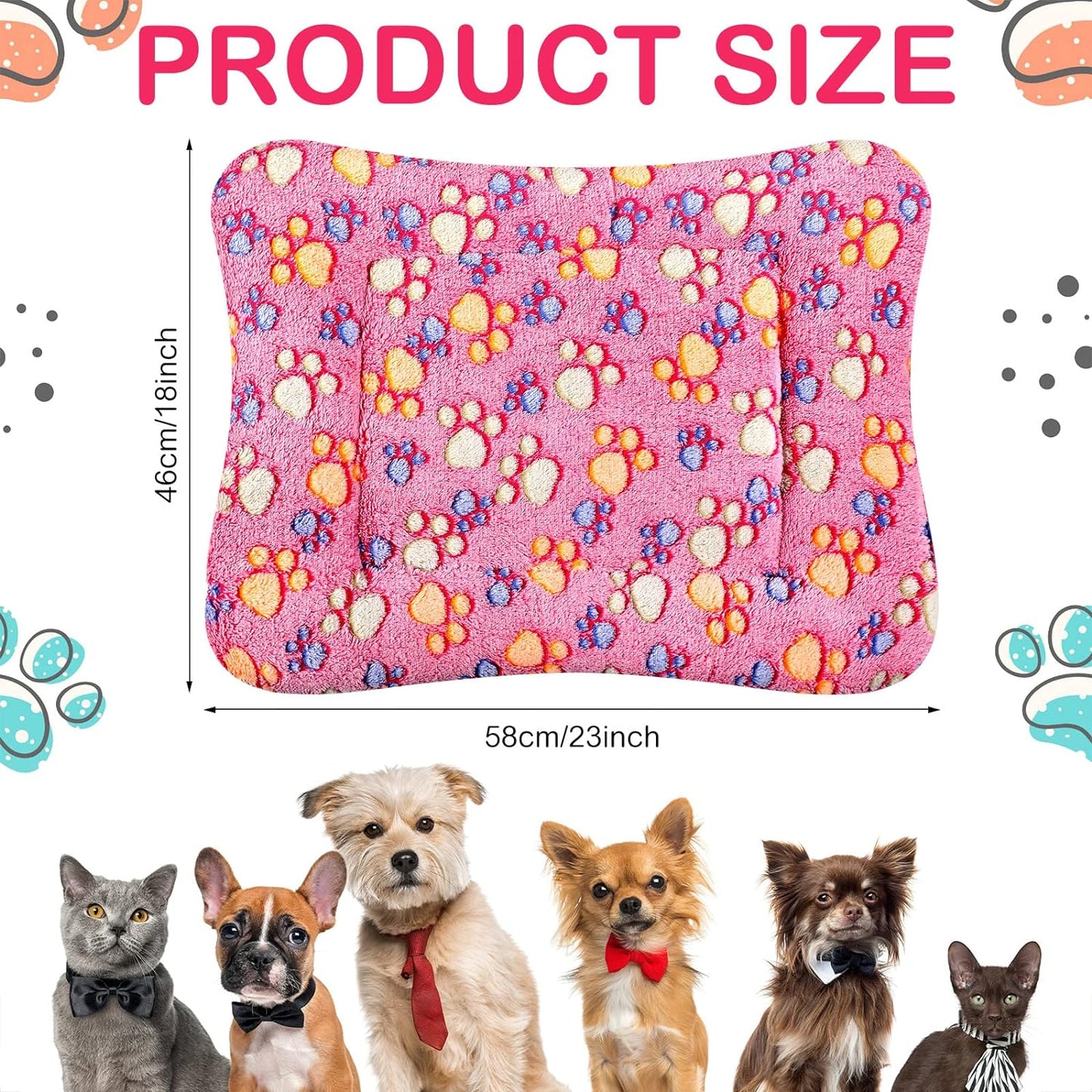 Tuanse 4 Pack Ultra Soft Dog Cat Bed Mat with Cute Prints Reversible Fleece Dog Crate Kennel Pad Cozy Washable Thickened Hamster Guinea Pig Pet Bed Mat for Small Animals(23 x 18 Inches,Vivid Color)