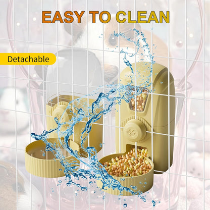 Rabbit Automatic Food Feeder and Water Dispenser Bunny Gravity Feeding Station Waterer Set Hanging Self-Dispensing Feeder for Ferret,Guinea Pigs Chinchillas Hedgehog (Coffee)