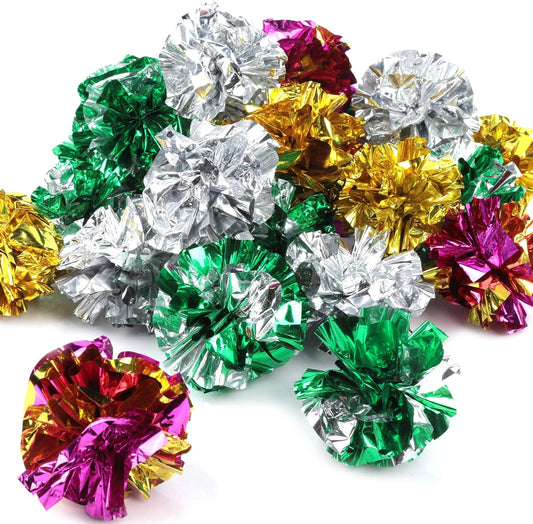 HNYYZL 25 Pack Crinkle Balls Cat Toys - Original Mylar Crinkle Balls Cat Toys（Random Color）