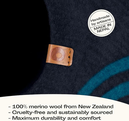 MEOWFIA Cat Cave – Premium Felt Cat Bed for Indoor Cats, Handmade 100% Merino Wool (Medium, Black Aqua)