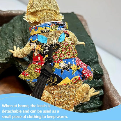 Lizard Harness Dress and Leash, Adjustable Hamster Ferret Harness and Leash Set, No-Pull Walking Vest for Lizard Small Animal Gecko Chameleon (flowercolor S