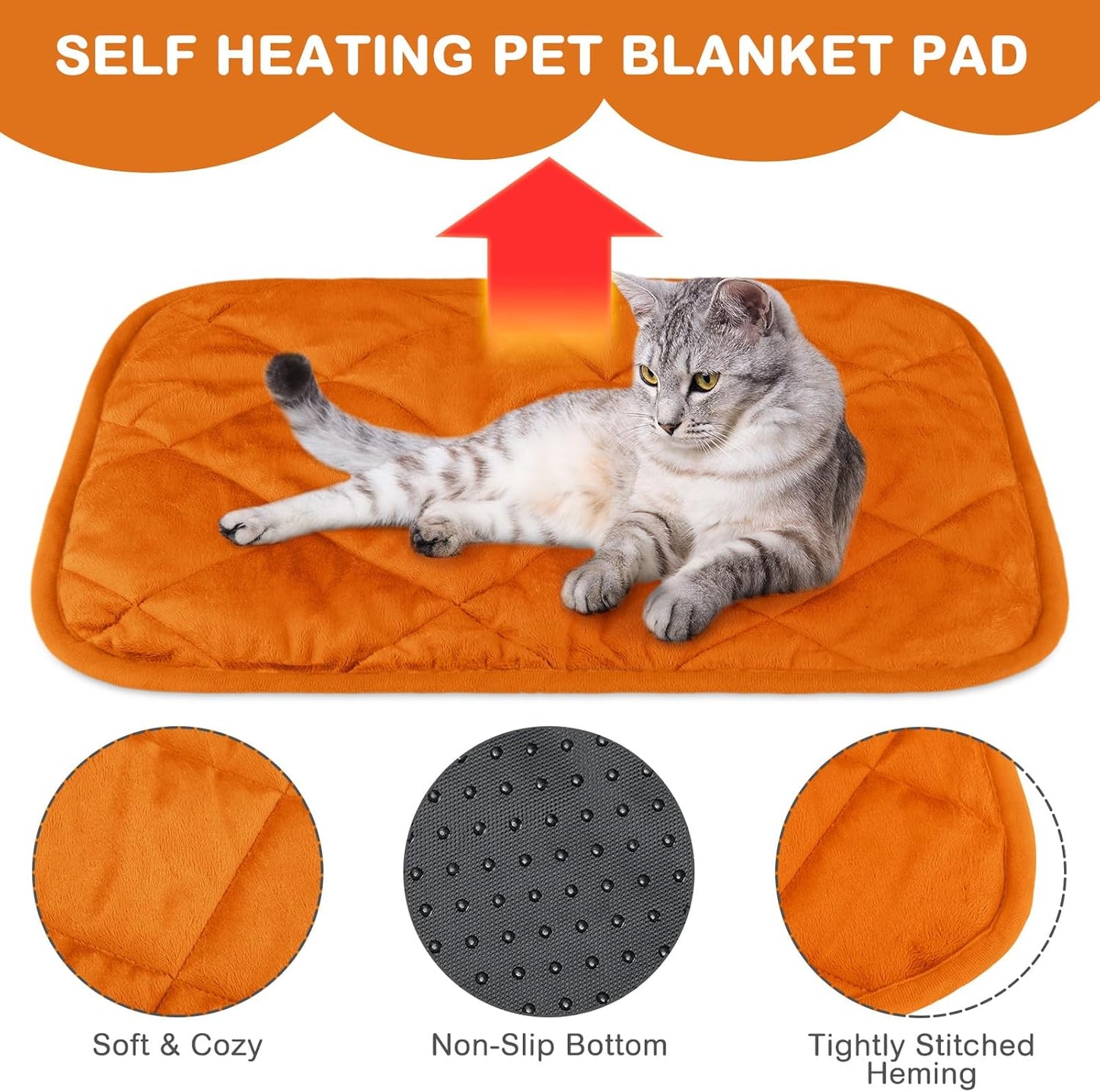 4 Pack Self Heating Cat Pad Self Warming Dog Mat Reflects Body Heat Extra Warm Thermal Pet Pad Washable Dog Cat Bed Crate Bed Mat Blanket(Orange,16 x 20 Inch)
