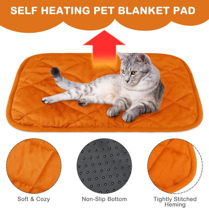 4 Pack Self Heating Cat Pad Self Warming Dog Mat Reflects Body Heat Extra Warm Thermal Pet Pad Washable Dog Cat Bed Crate Bed Mat Blanket(18 x 24 Inch,Orange)