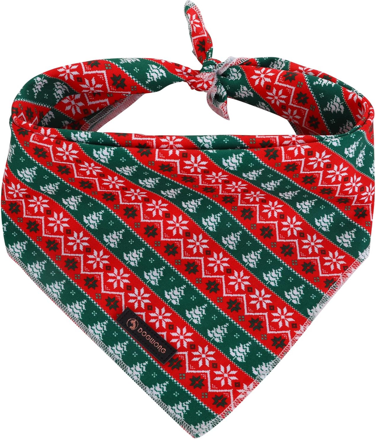 DOGWONG Christmas Dog Bandana, Cotton Washable Soft Dog Scarf Red Green Strip Christmas Tree Dog Bib Scarf Boy Girl Bandana Square Adjustable Dog Bandanas for Small Medium Large Dogs