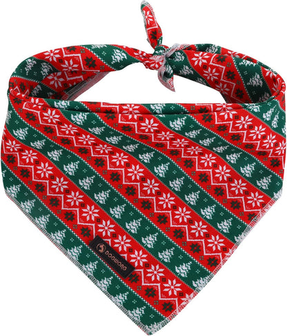 DOGWONG Christmas Dog Bandana, Cotton Washable Soft Dog Scarf Red Green Strip Christmas Tree Dog Bib Scarf Boy Girl Bandana Square Adjustable Dog Bandanas for Small Medium Large Dogs