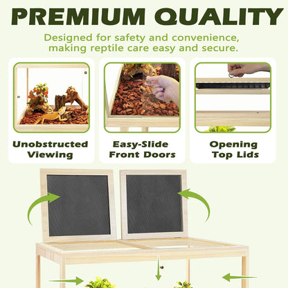 Prolee Bearded Dragon Tank with Leg Stand,Wooden Lizard Tank,Reptile Tank with Metal Mesh Roof Door, Acrylic Panel Snake Tank with Lock Design (Oak, 40"x20"x20")