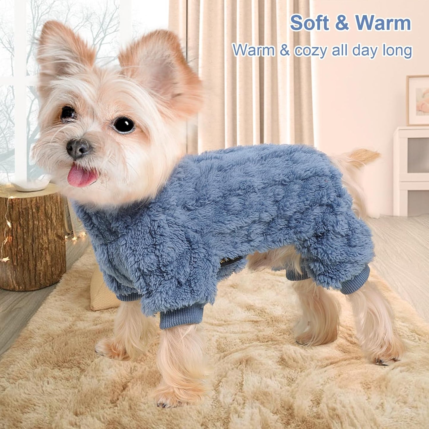 Dog Sweater for Small Dogs, XXS Dog Sweaters Turtleneck Doggie Pajamas Jumpsuits, Small Doggy Clothes Girl Boy, Cold Weather Puppy Onesie Outfits Yorkie Chihuahua Apparel, Blue, XXS