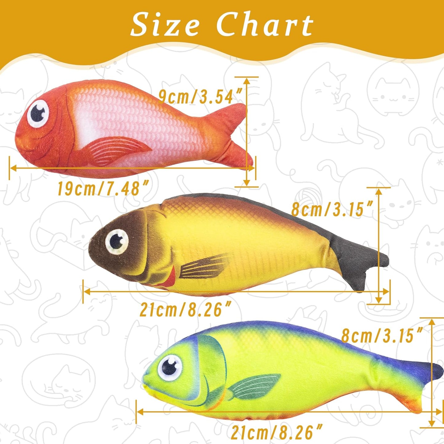 Soft Catnip Toys Fish, 3 Pack Bell Sound Cat Toys, Interesting Indoor Cat Kicker Toys, Durable and Highly Interactive Catnip Toys (Lucky Fish)