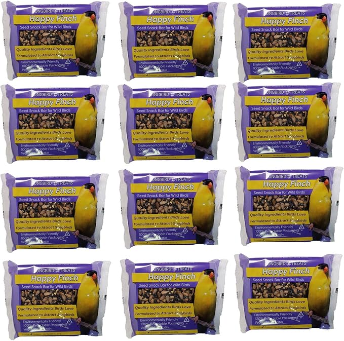 Songbird Treats Seed Bars | 12 Pack of 8 oz Bird Seed Cakes for Wild Birds (Happy Finch)