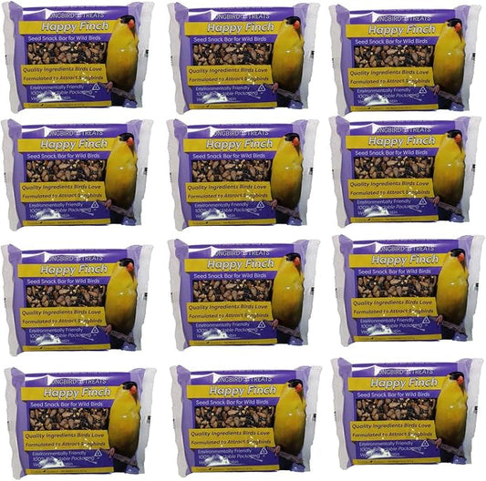 Songbird Treats Seed Bars | 12 Pack of 8 oz Bird Seed Cakes for Wild Birds (Happy Finch)
