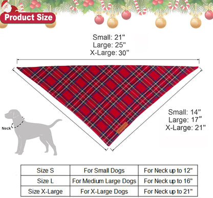 ADOGGYGO Christmas Dog Bandana 2 Pack, Stylish Plaid Pet Scarf, Premium Cotton Fabric, Multiple Sizes Offered, Christmas Bandanas for Large X-Large Dogs Pets (X-Large)