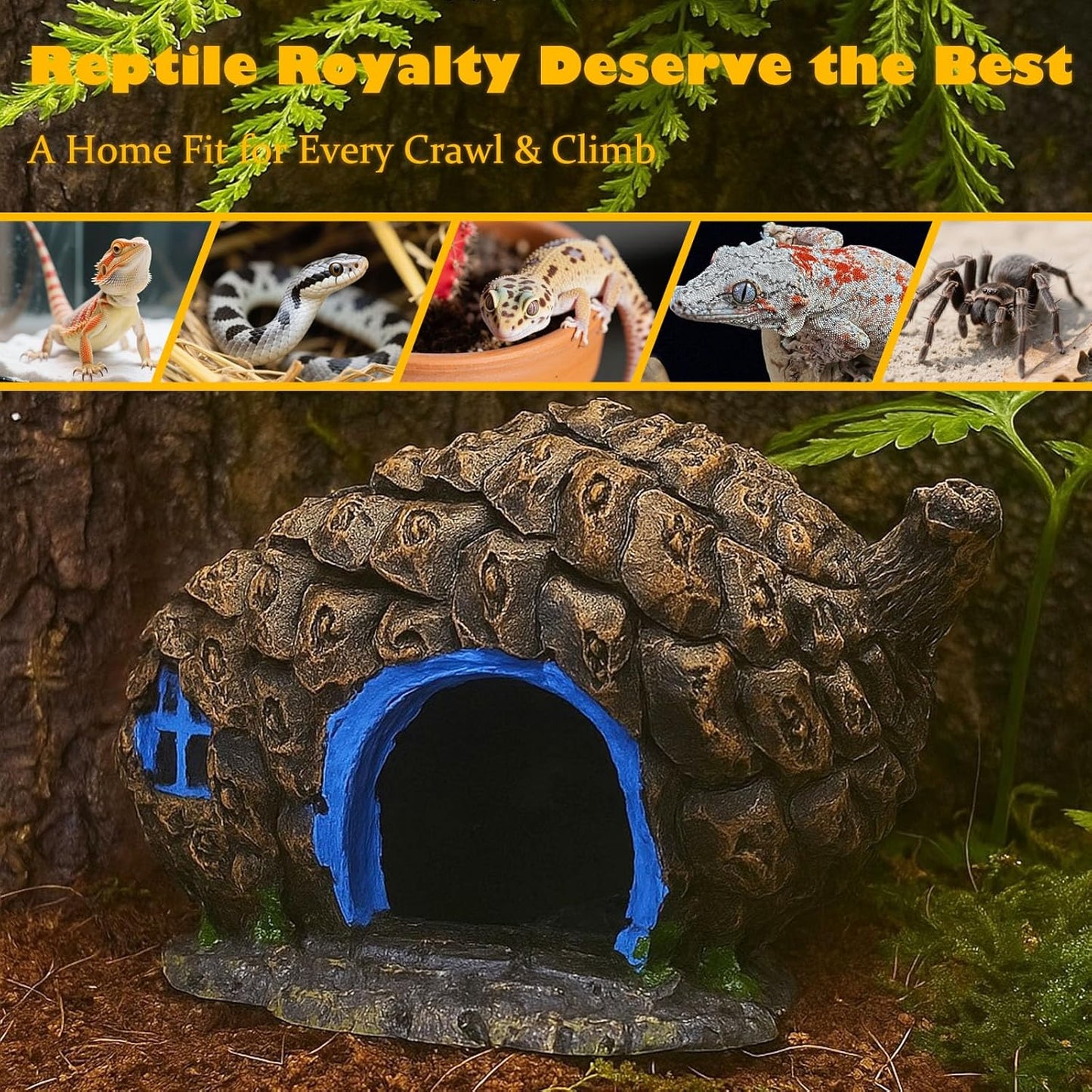 Bearded Dragon Reptile Hide Leopard Gecko Caves Pine Cone Lizard Hideout Tank Accessories Snake Décor Amphibian Habitat Tortoise Decoration