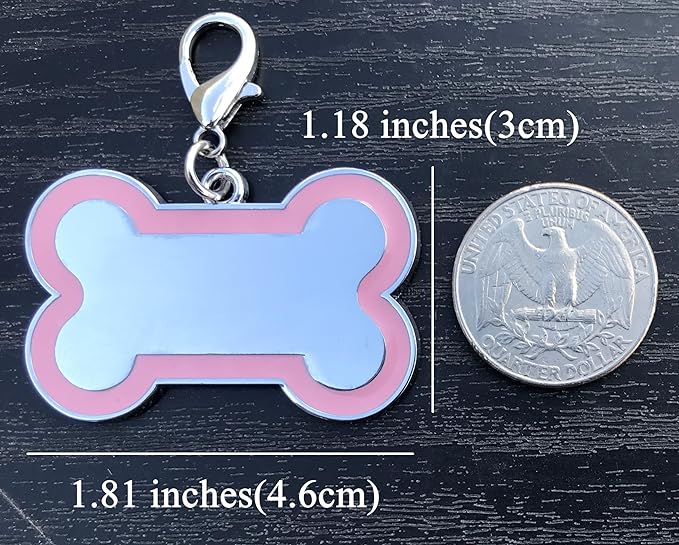 Personalized Dog ID Tags - tag for Dog Collar, pet ID tag, Dogs Tags for Pets, Laser Engraved, Name Tags for Dogs, Dog Tags for Large Dogs, Blank Dog Tags (Bone-Shaped-Large: Pink)
