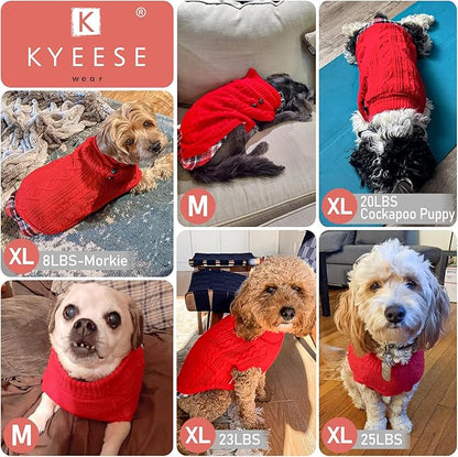 KYEESE Dog Sweater Soft Pullover Dog Sweaters for Medium Dogs Girl Warm Turtleneck Medium Dogs Sweater Stretchy Knitwear Cat Clothes with Gingham Patchwork Thick Pet Coat for Fall Winter Cold Weather