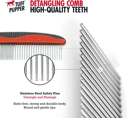 Tuff Pupper Dog Grooming Comb Set | Easily & Safely Remove Matted Knotted Hair | Ergonomic Pet Detangling Combs | No-Slip Safety Handle | Rounded Tips Prevent Scratching | For Poodles & Curly Hair