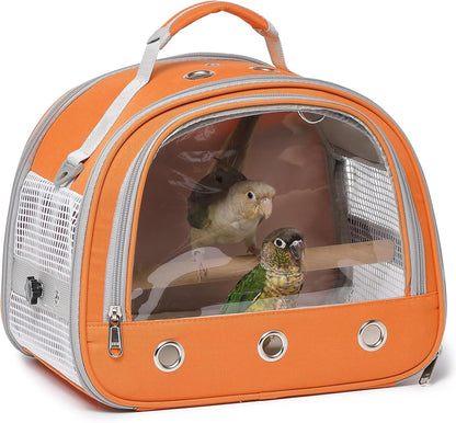 Bird Carrier,Bird Cage Parakeet Parrot Budgie Carrier Backpack for Small Birds, Travel Bird Cages with Perch, Transparent Ventilation Cockatiels, Lightweight Pet Carrier for Outdoor Use(Orange)
