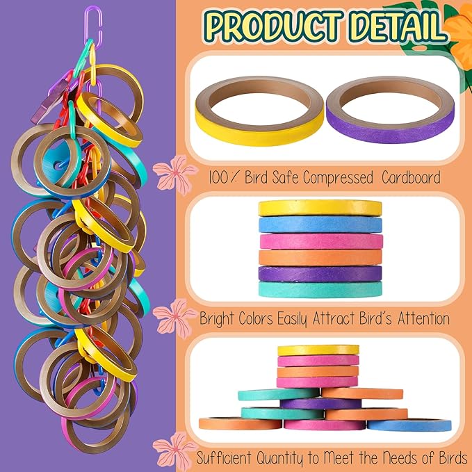 36 Pcs Bagels Bird Toys Bulk for Parrots Durable Cardboard Core Bird Toy Chewing Shredding Foraging Play Foot 2.5'' for Small and Medium Parrot Mini Macaws African Grey Cockatoos