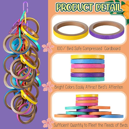 36 Pcs Bagels Bird Toys Bulk for Parrots Durable Cardboard Core Bird Toy Chewing Shredding Foraging Play Foot 2.5'' for Small and Medium Parrot Mini Macaws African Grey Cockatoos