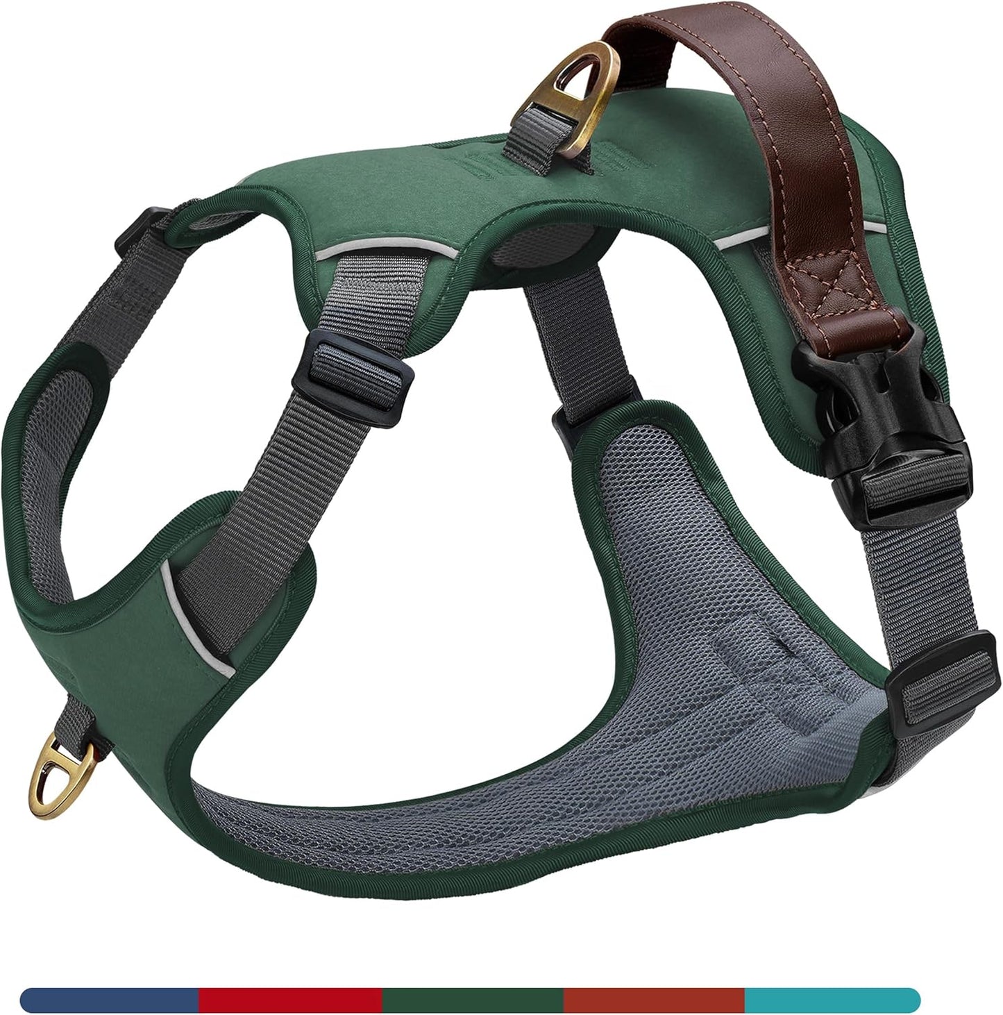 No Pull Dog Harness Small Sized Dog,Stylish PU Leather Vest with Easy Control Handle,No Choke Front Clip with 2 Metal Leash Clips,Reflective & Adjustable for Walking,Green,Chest 19-24"