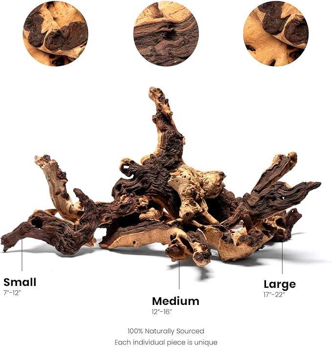Ultum Nature Systems Driftwood - Mopani Wood - Natural Aquarium Hardscape for Planted Tank Aquascaping - Fish, Crab, Reptile, Bird, Paludarium Enclosure Structure, Terrarium Decor - SM 1Pc, 7-12"