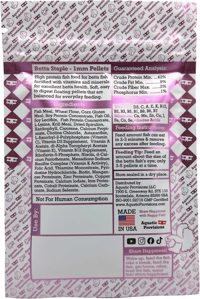 Betta Staple Fish Food, 0.35 oz (10g) Floating 1mm High Protein Pellets