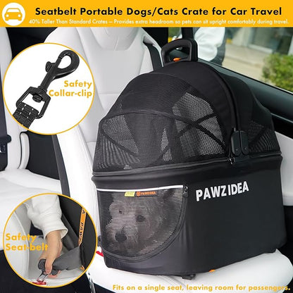 PAWZIDEA Pet Stroller 4 in 1, Cat Strollers with Detachable Carrier No-Zip Canopy, Portable Dog Crate for Car Seat Travel, Foldable & Lightweight Jogger for Small/Medium Dogs and Cats, Storage Basket