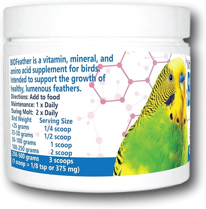 BIOFeather™ Feather Growth Dietary Supplement for Parrots, All-Natural Bird Formula (120 Servings)