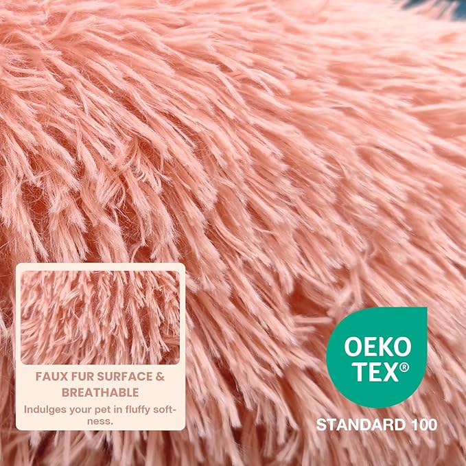 Calming Dog Bed Cat Bed Medium Size Dog - Donut Washable Medium Pet Bed, Warm Kitten Nest 24 inches Anti-Slip Round Fluffy Plush Faux Fur Cat Bed, Fits up to 25 lbs Pets, (Luxury Pink)