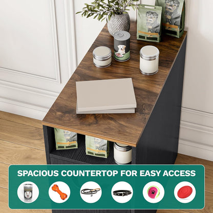 YITAHOME Dog Feeding Station with Storage, Dog Food Cabinet with 2 Feeder Bowls, Pull Out Elevated Dog Bowl, Black