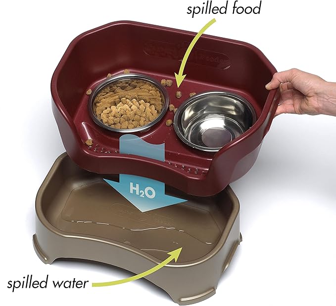 Neater Feeder Deluxe Mess Proof Dog Bowls Elevated Medium Sized Dogs (19-40 lbs) Made in USA, No Spill Raised Dog Food Bowl Stand w/Leg Extension, Stainless Steel Food and Water Bowl Set, Cranberry