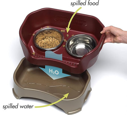 Neater Feeder Deluxe Mess Proof Dog Bowls Elevated Medium Sized Dogs (19-40 lbs) Made in USA, No Spill Raised Dog Food Bowl Stand w/Leg Extension, Stainless Steel Food and Water Bowl Set, Cranberry